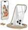 GOODVISH Handykette Kompatibel mit Apple iPhone 14 Pro 6,1 Display, Necklace Hülle mit Band Handyhülle für zum Umhängen, Transparent Case mit Schnur Kameraschutz und Bildschirmschutz, Hellbraun