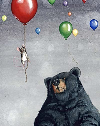 Malen Nach Zahlen Schwarzbär-Ballon DIY Handgemalt Ölgemälde Leinwand Kits für Erwachsene Kinder mit Pinseln Acrylpigment Zeichnung Paint by Numbers für Haus Wand Decor 60x75cm Ohne Rahmen