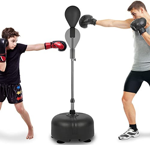 Dripex Punching Ball sur Pied Enfant Sac de Frappe Boxe avec Base à 6 Ventouses Hauteur Réglable 135-155 cm - Noir