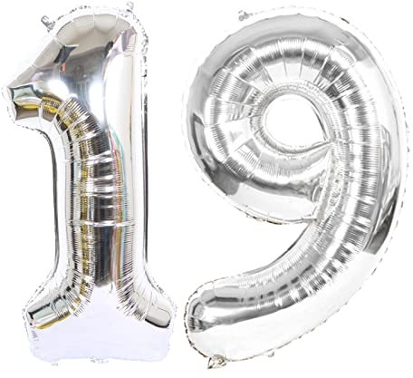 D2D | Party Balloon Zahl 19 XL in Silber - Größe: 80 cm - Geburtstagdeko - Folienballons - Zahlenballons - Helium Ballons