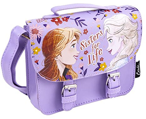 Bolso de Frozen - Cierre de Solapa y Hebillas - 18,5 x 16,5 x 5 cm - Bolso Bandolera Estilo Cartera con Asa Regulable - Producto Original Diseñado en España