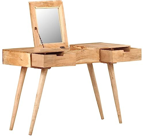 ZEYUAN Schminktisch mit Spiegel, Schminken Tisch, Frisiertisch, Kosmetiktisch, Schminkkommode, Schmink Tisch, Make Up Tisch, 112x45x76 cm Akazie Massivholz