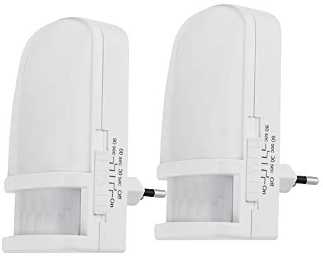 ChiliTec LED Nachtlicht Steckdose mit Bewegungsmelder 230V Steckdosenlicht mit Dämmerungsschalter Zeit einstellbar Modus On Off Auto Licht Warmweiß 2 Stück