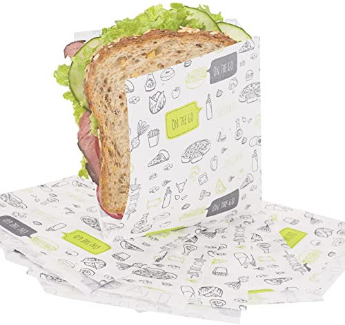 SKIR'CO (250 Stück) Papiertüten für Lebensmittelverpackungen 13 x 13 cm, fettdichte Fast Food Beutel, Lebensmittelverpackung, Burgerbeutel