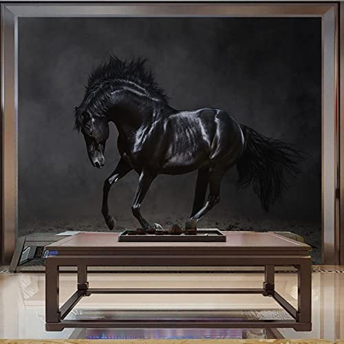 Fototapete,4D Wandbild Diy Großes Modernes Kreatives Tier Schwarzes Pferd Wandbild Für Wohnzimmer Schlafzimmer, Wasserdichte Wandtattoos Heimdekoration Tv Sofa Hintergrund Café Zimmer,250Cm(B) X 1