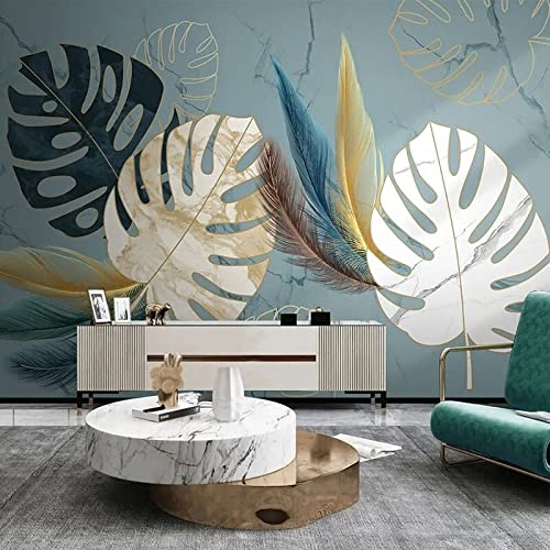 XAONUO Blätter Selbstklebendes Wandbild Blätter Federn Muster 3D Wandtattoo Wandsticker Schlafzimmer 300X200Cm Wanddeko Wandaufkleber Wohnzimmer Tapete Wasserdichtes Pvc Wandbild Hintergrund