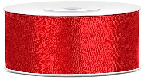 Decoraparty Ruban Rouge en Double Satin 2,5 cm, Bobine pour Emballage de cadeaux, Fête de remise de diplôme, Décorations de Noël, Confirmation, Anniversaire, Saint Valentin, Mariage, Rouleau de 25 m