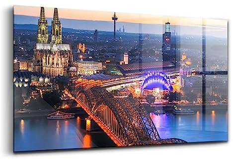 Wallfluent Glasbild Wohnzimmer Küche 100x50 cm Dekoration Schlafzimmer Wandkunst - Kathedrale in Köln