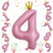 Große 4 Luftballon Zahl Deko, 40 Zoll Pastell Rosa Krone 4 Luftballon, Folienballon 0–9 Set für Kinder Mädchen 4. Geburtstag Party Deko Frau 40 Jubiläum Party Dekoration, Fliegt mit Helium