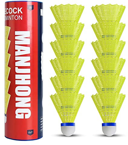 MANJHONG Federbälle Nylon Badminton Bälle für Anfänger, Freizeit, Training, Indoor und Outdoor Spiele, 12x Gelb