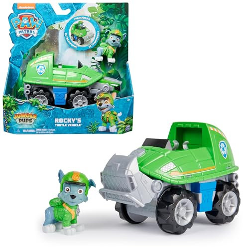 Paw Patrol Jungle Pups, Rocky Snapping Turtle Vehicle, Toy Truck with Collectible Action Figure, Kids’ Toys for Boys & Girls Aged 3 and Up