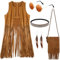 Sintege 5er Set 60er 70er Damen Hippie Kostüm Karneval Kostüm inklusive Disco Boho Fransenweste Quastentasche Stirnband Sonnenbrille Ohrringe Halskette Bohemian Outfit Accessoires für Halloween (M)