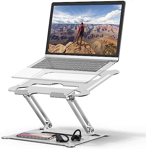 LAMTOR Laptop Stand, Portable Aluminum Laptop Riser Adjustable with Ventilated, Ergonomic Computer Stand for Desk Compatible for MacBook Pro/Notebook/PC/Tablet/All 10-17 Laptops, Silver