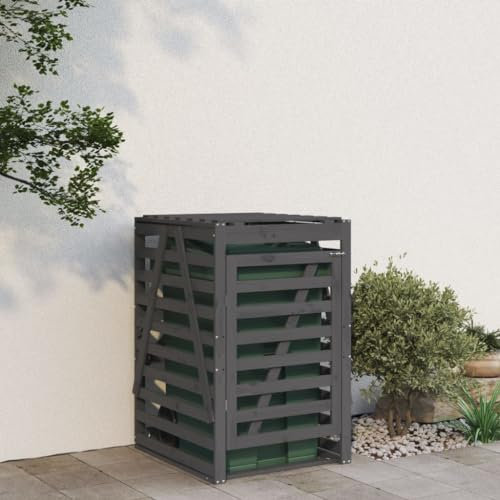INLIFE Cache-poubelle gris 84 x 90 x 128,5 cm en pin massif, 22 kg, 825102