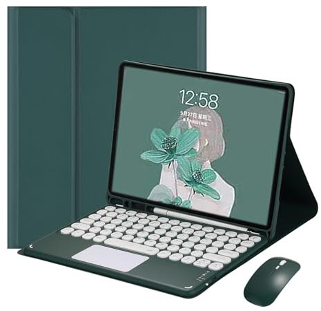 Funda Teclado para Samsung Galaxy Tab A9 Plus con Bluetooth Ratón, Magnético Español Ñ QWERTY Teclado con Touchpad para Samsung Tab A9+ 11 2023 SM-X210/X216/X218, Verde Oscuro Con Touchpad y Ratón