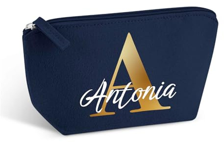Love Faith personalisierte Filz-Kosmetiktasche - Navy - 16x12,5x6 cm | Wähle Initiale & Namen für die Gravur - Robuster Filz-Kulturbeutel - Nachhaltiger Reisebegleiter für Männer & Frauen