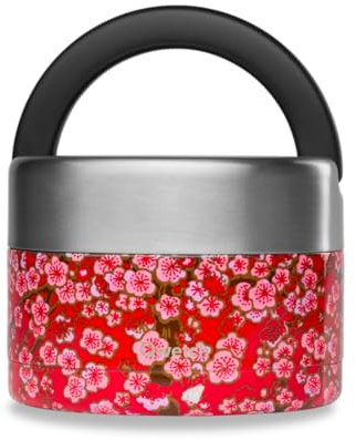 QWETCH - Lunch Box Isotherme Inox avec Poignée - Flowers Rouge 650ml - Boîte Alimentaire Repas Chaud - 5h Chaud et 7h Froid - Etanche & Sans-BPA