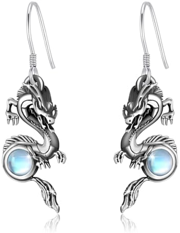 REDSUN Drachen Ohrringe 925 Sterling Silber Mondstein Tropfen Ohrringe Frauen Drachen baumeln Schmuck Muttertag Geburtstag Geschenke für Mädchen Mutter Frau Tochter
