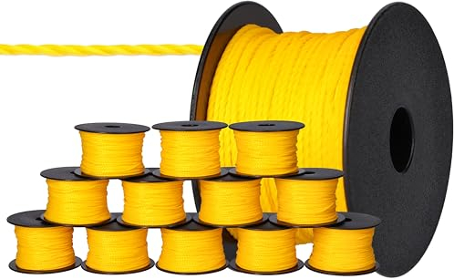 ToolSpace 12x Maurerschnur Bauschnur - 50m x 1.6mm - Gelb - Polypropylen-Seide - Richtschnur - Lotschnur - Stärke Pflasterschnur - langlebig & reißfest - Maurerschnur für Wasserwaage