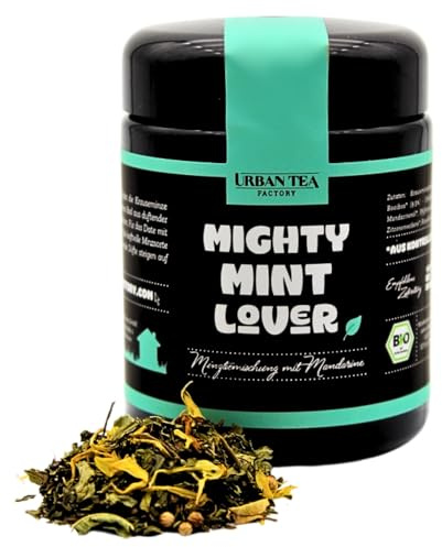 Urban Tea Factory | Bio Teemischung | Mighty Mint Lover | Bio Minzteemischung mit Mandarine im Violettglas | 35g | loser Premium Bio-Tee | 100% natürlich | vegan