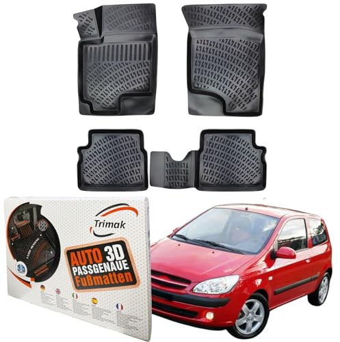 Trimak Passgenau 3D Fussmatten Auto Kompatibel mit Hyundai Getz 2002-2009 Auto Zubehör 1. und 2. Reihe Gummimatten Autos TPE Allwetter Geruchlos rutschfest Vorne & Hinten Schwarz