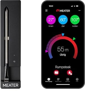MEATER SE - Termometro per carne wireless con Bluetooth, misura temperatura interna e ambientale, perfetto per forno, grill, cucina, barbecue, girarrosto, dotato di caricatore nero