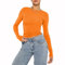 Women's Casual Crop Tops Slim Fit Top Crew Neck Long Sleeve Tight T-Shirt Basic Blouse Tee Tops(Orange-9,S)