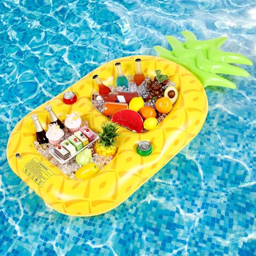 FillTouch Floating Drink Holder for Pool, Floating Cabana Bar, Hot Tub Drink Holder for Adults, Inflatable Pool Accessories(Stylish Pineapple)