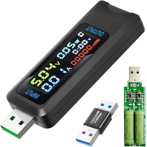 Youmile USB Tester Multi-Functional Digital Tester Voltage Current Meter DC 4.5-36V 0-5A Power Capacity Tester Supports Multiple Fast Charging Protocols with USB to USB Adapter USB Load