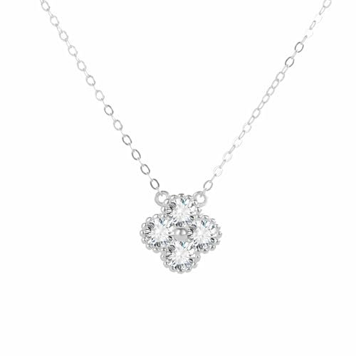 FLUIDABLE Moissanite Pendant Necklace For Women, 2 Carat (0.5x4) Four Leaf Clover Simulated Diamonds Necklaces, 925 Sterling Silver, 45+5cm Extender Chain, Gift Anniversary(Erin Silver)