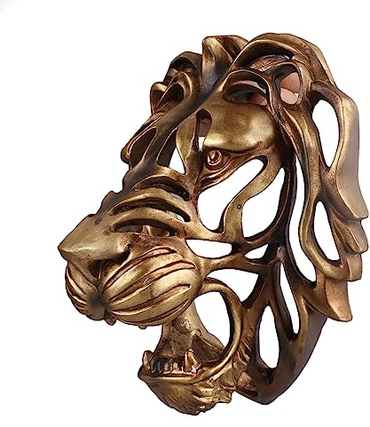 Qukaim 3D Harz Gold Löwenkopf Home Wandskulptur Löwenkopf Kunst Wanddekoration Harz Skulptur für Wohnzimmer 3D Gold Home Wall Mounted Art 15,7 Zoll