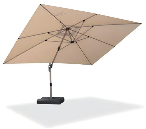 PURPLE LEAF Sonnenschirm Rechteckig 300 x 400 cm Aluminium Ampelschirm Groß XXL 360° Drehbar Gartenschirm mit Kurbel Neigbar Waterdicht Sonnenschutz Marktschirm UV 50+ für Garten Terrasse, Beige