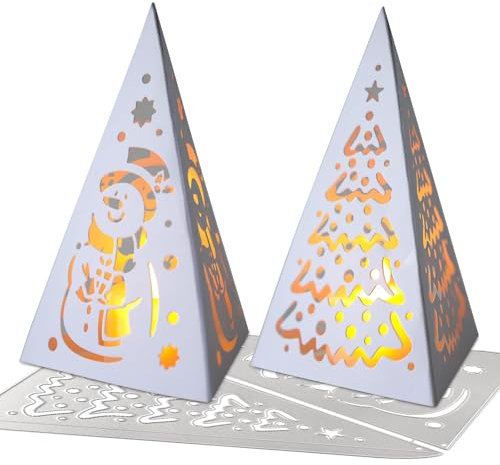 BOFUNX 2 Stücke Stanzschablonen Weihnachten Laterne Stanzform Windlicht Stanzschablonen Prägeschablonen Weihnachtsbaum Schneemann Lampenschirm Stanzen Cutting Dies für Weihnachten Handwerk Geschenk