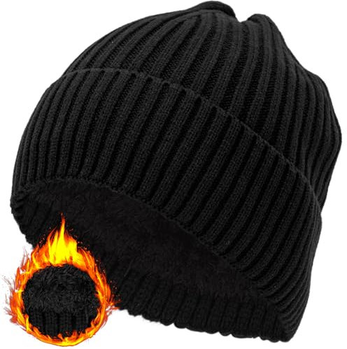 Youkly Mütze Herren, Wintermütze Herren mit Warme Fleece-gefütterte Unisex, Winter Mütze Herren Beanie, Wasserdicht Winddicht Strickmütze Herren (DE/NL/SE/PL, Numerisch, 56, 62, Black)