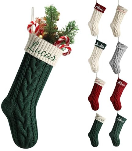 Generisch Nikolausstrumpf Personalisiert Weihnachtsstrumpf, Gestickt Nikolaus Socken, Nikolausstiefel Zum Befüllen Mit Namen Weihnachtssocken Zum Aufhängen Maschenware 18inch/46cm (Weiß+Grün)