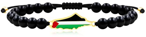 Zircobic Handgemachtes Schwarzes Onyx-Armband| Mittelöstliche Flagge Edelstahlarmbänder| Liebe Frieden Widerstand Ethnische Kulturelle Farben Armband| Unterstützung für Gaza YA5213
