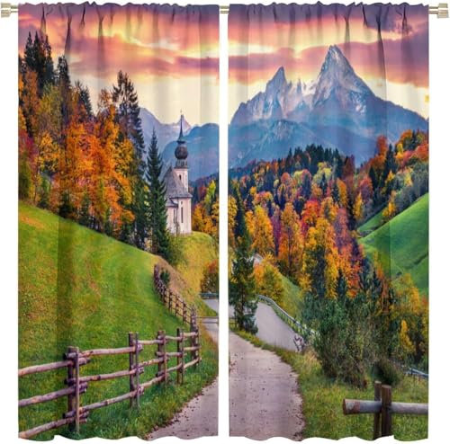 Flächenvorhang Set Waldlandschaft Moderne Haushalt Schlafzimmer Balkon Wärmedämmung 3D-Druck Vorhang Panel Home Decor Vorhänge Für Wohnzimmer Bedroom Children's Room 300X280 cm (B + H)-842678455