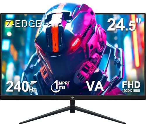 Z-Edge 240Hz 25 Zoll (24,5 Zoll) Gaming Monitor 1ms MPRT 1080P Full HD 16:9 VA Panel, 350cd/m² Helligkeit, FreeSync, HDMI2.0 & DisplayPort1.4, VESA Kompatibel, Schwarz