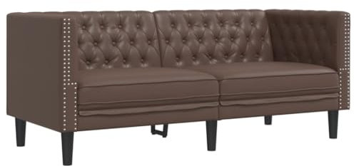 vidaXL Chesterfield Sofa 2-Sitzer, Couch mit Armlehnen Rückenlehne Stützbeine, Polstersofa für Wohnzimmer, Couchgarnitur, Braun Kunstleder