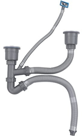 Culnflun Doppel Siphon Küche Spülbecken, Flexibler Siphon mit Geräteanschlus Abflussschlauch-Set Doppelwaschbecken Ablaufgarnitur Schnell Entleerende Erweiterbare Universal-Set mit Mehreren Deodorants