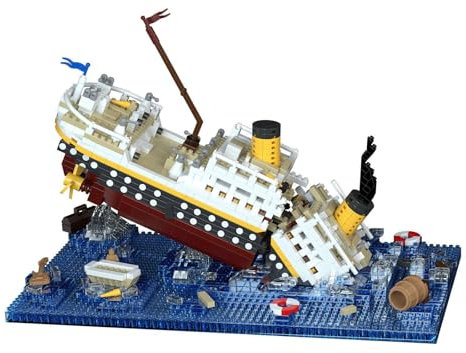 barweer Mini Steine Titanic Technik Building with LED Light, Klemmbausteine Titanic Ship Building Kit with Glacier, Battleship Ship Boot Model, Gift for Adults Jungen Mädchen 8-12+ （2308 Teile）
