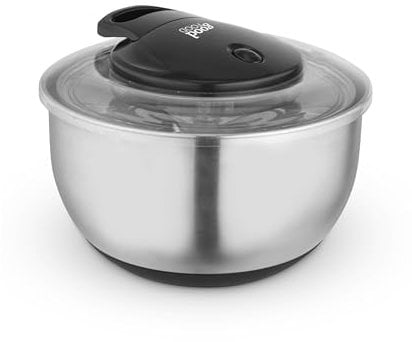 Good Food GF847071 Essoreuse à salade Tower avec panier amovible, cordon de tirage facile, bouton d'arrêt et base antidérapante, 5 litres, en acier inoxydable, argenté