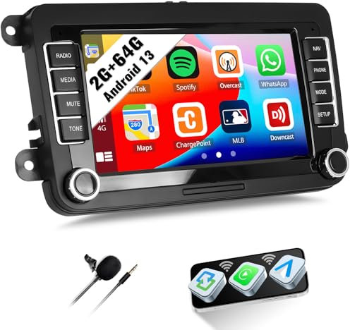 SIXWIN 2G+64G Android 13 Car Stereo for VW Volkswagen Seat Golf Passat Jetta Beetle Tiguan Touran EOS 7 Inch with CarPlay Android Auto Weather Forecast 53UI Network Radio Mirror Link Bluetooth FM GPS