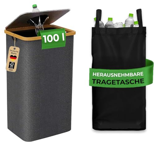 Daal® 100L Pfandflaschen Sammelbehälter mit Deckel Pfandflaschen Behälter Aufbewahrung flaschensammler Leergut Altglas Für Küche & Lagerraum mülleimer pfandflaschen organizer, Grau