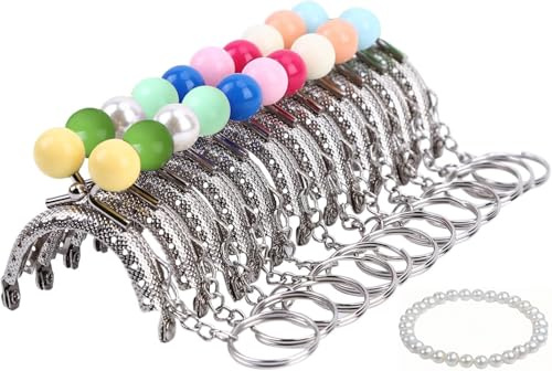 Hitchuey Lot de 10 fermetures à pression pour porte-monnaie, 5 cm, fermeture à baiser, sac à crochet, porte-monnaie, avec perles en acrylique, boule de fermeture à cadre en métal pour porte-monnaie,