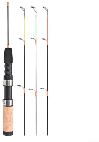 FUBESK Tragbare Eis-Angelrute mit Korkgriff, 32–60 cm, Teleskopstange für den Winter, mit 3 Spitzen