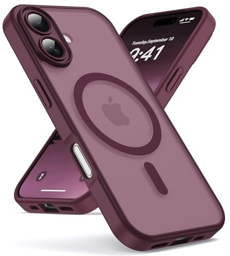 Oududianzi - Magnetisch Hülle für iPhone 16 mit Magsafe Case, WineRed | Durchscheinende Mattierte PC Rückseite TPU Silikon Schutzhülle, Kameraschutz Transluzente Matt Kratzfest Stoßfest Handyhülle
