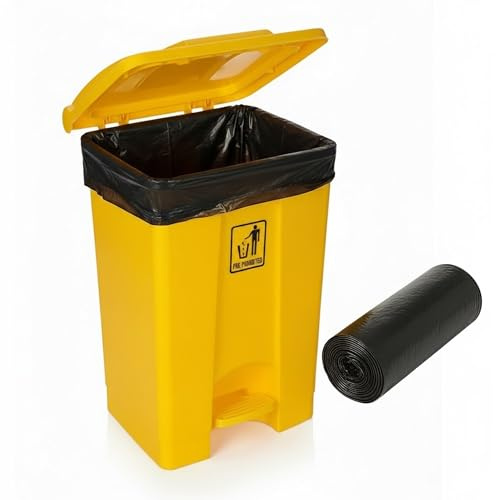 Curvaso Premium Pedal Bin Hands-Free Step On Waste Bin for Kitchen, Home & Office Commercial | Large Recycling Trash Can Indoor Outdoor Use (Yellow (with Bin Bags), 45 Litre)