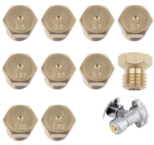 UIEXEA 10 Pezzi Ugelli Gas Metano Serie Ugelli GAS Ugelli Gas Gpl per Piano Cottura a Gas GPL Forni e Piani Cottura a Gas (0.5/0.7/0.7/0.87/1.02)