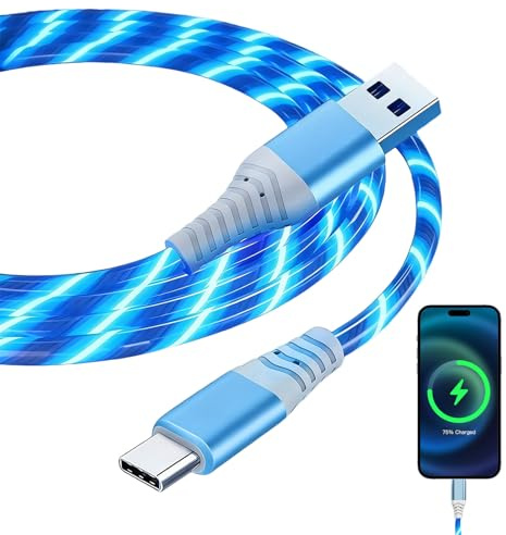 2M LED Glow USB-A to USB-C Charging Cable,Light Up Charging Cable,60W Fast Charge Type-C Lead & Data Transfer with LED Light for Samsung, iPhone, PS5 & Switch Etc (Blue)